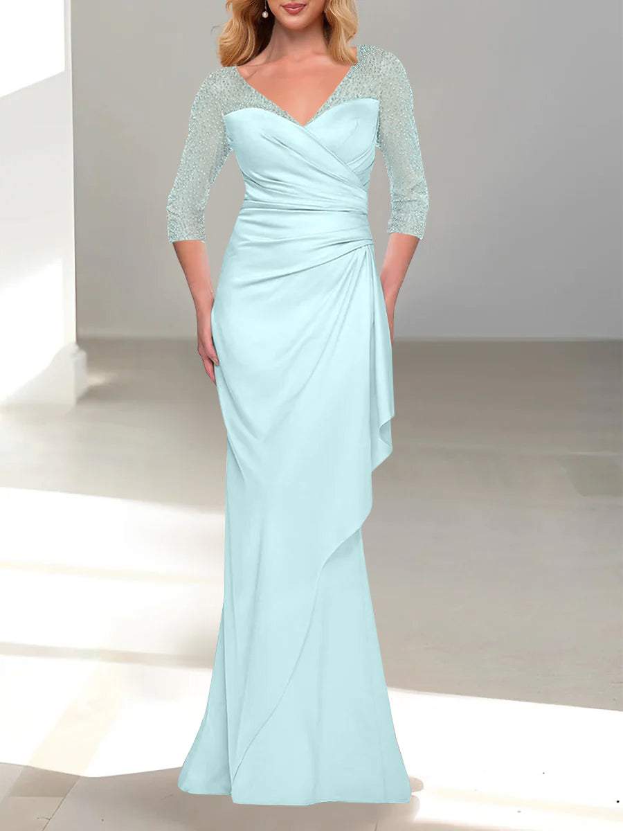 Trumpet/Mermaid V-Neck 3/4 Sleeves Mother Of The Bride Dresses with Beading