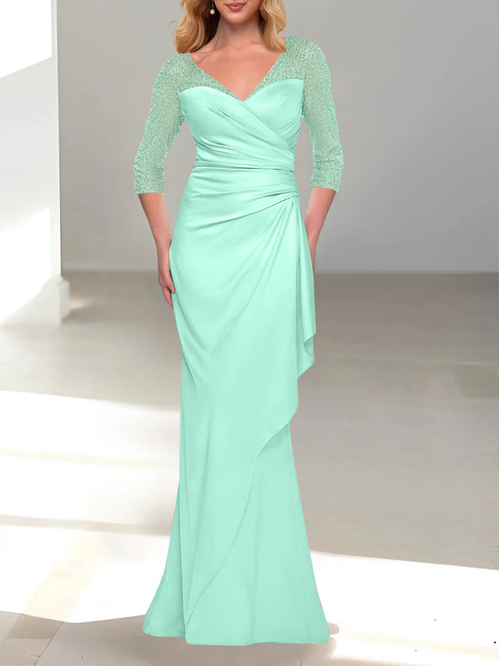 Trumpet/Mermaid V-Neck 3/4 Sleeves Mother Of The Bride Dresses with Beading