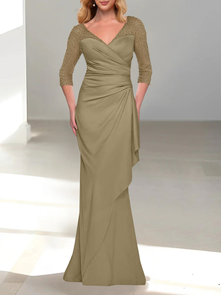 Trumpet/Mermaid V-Neck 3/4 Sleeves Mother Of The Bride Dresses with Beading