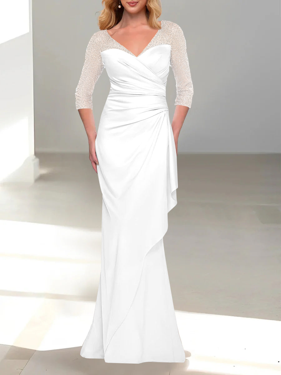 Trumpet/Mermaid V-Neck 3/4 Sleeves Mother Of The Bride Dresses with Beading