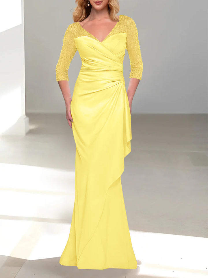 Trumpet/Mermaid V-Neck 3/4 Sleeves Mother Of The Bride Dresses with Beading