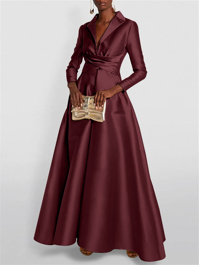 A-Line/Princess Long Sleeves V-Neck Floor-length Evening Dresses