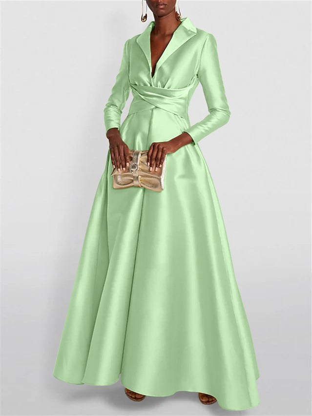 A-Line/Princess Long Sleeves V-Neck Floor-length Evening Dresses