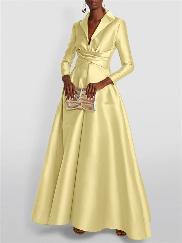 A-Line/Princess Long Sleeves V-Neck Floor-length Evening Dresses