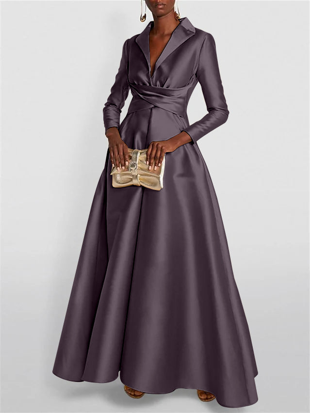 A-Line/Princess Long Sleeves V-Neck Floor-length Evening Dresses