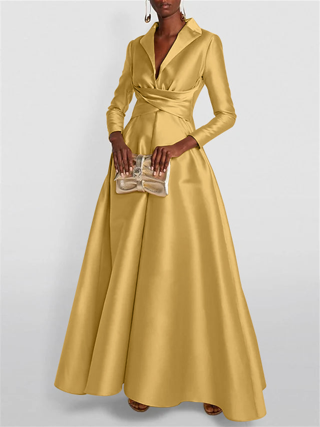 A-Line/Princess Long Sleeves V-Neck Floor-length Evening Dresses