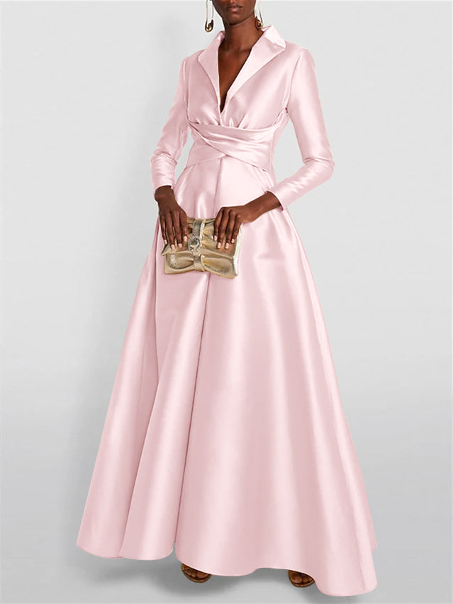 A-Line/Princess Long Sleeves V-Neck Floor-length Evening Dresses