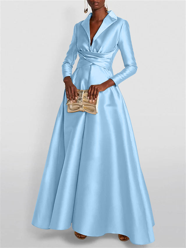 A-Line/Princess Long Sleeves V-Neck Floor-length Evening Dresses