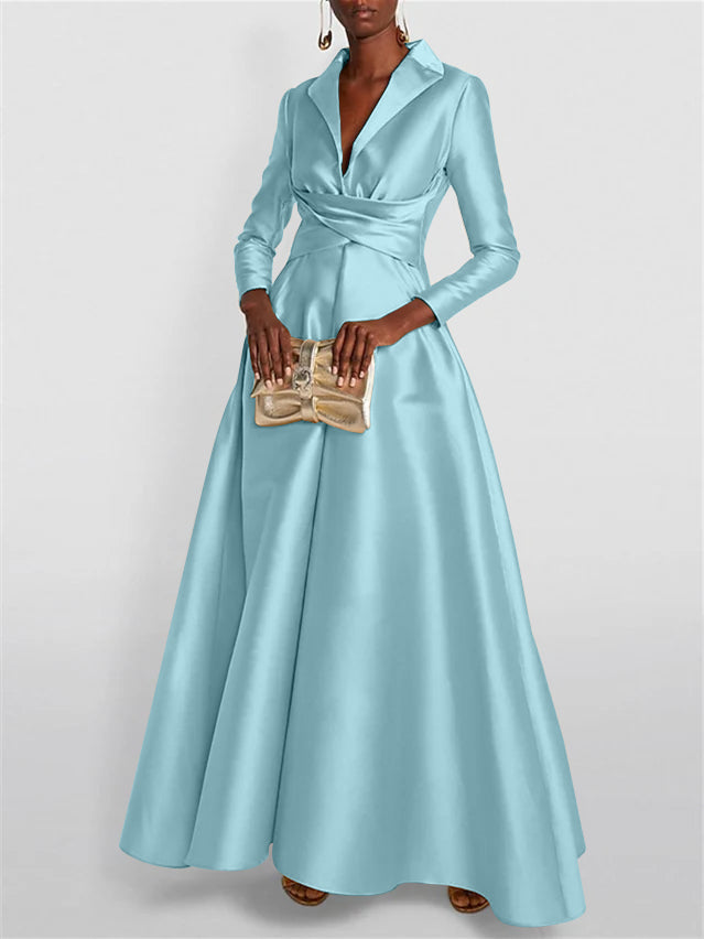 A-Line/Princess Long Sleeves V-Neck Floor-length Evening Dresses