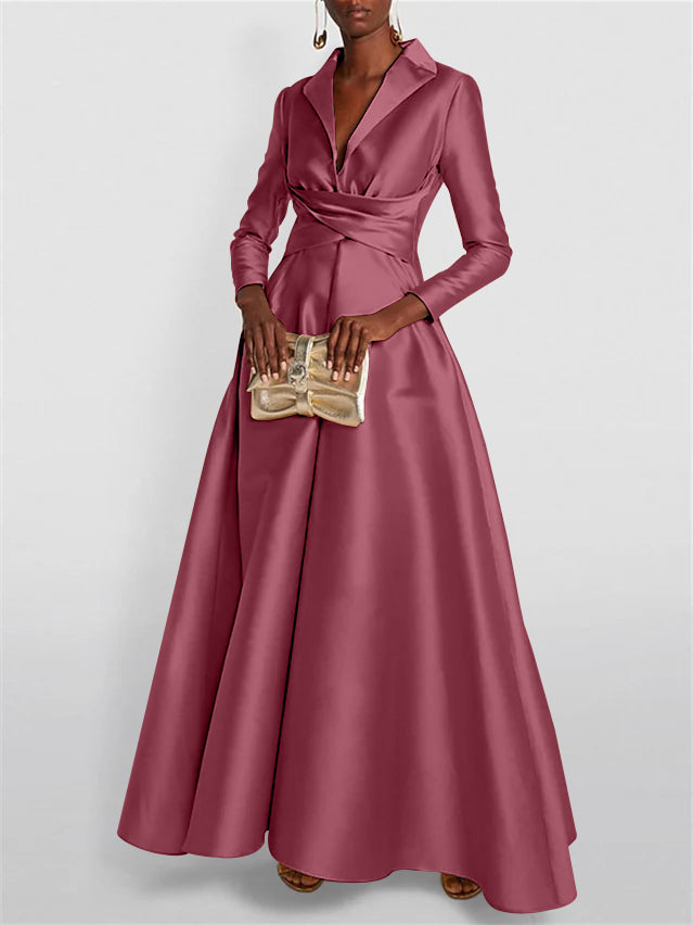 A-Line/Princess Long Sleeves V-Neck Floor-length Evening Dresses