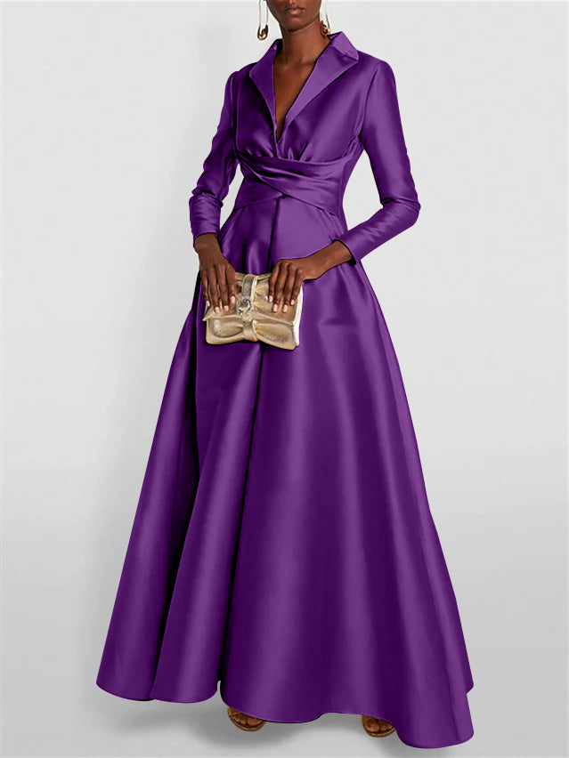 A-Line/Princess Long Sleeves V-Neck Floor-length Evening Dresses