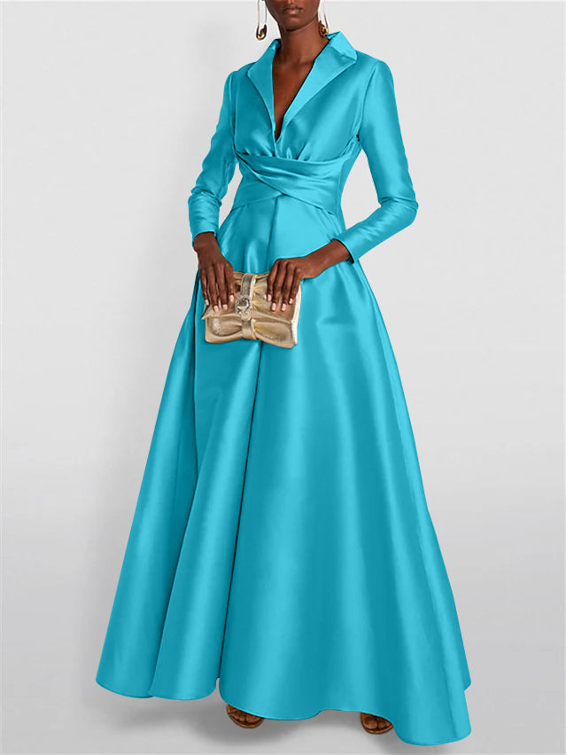A-Line/Princess Long Sleeves V-Neck Floor-length Evening Dresses