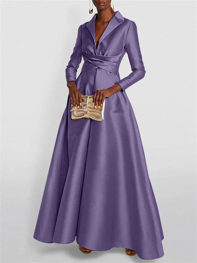 A-Line/Princess Long Sleeves V-Neck Floor-length Evening Dresses