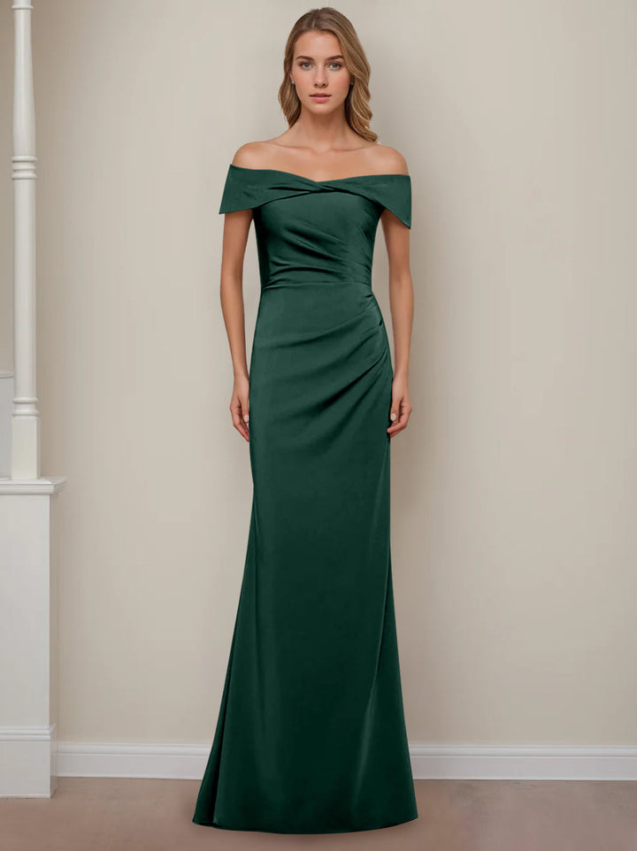 Sheath/Column Off-the-Shoulder Short Sleeves Floor-Length Mother of The Bride Dresses With Ruffles