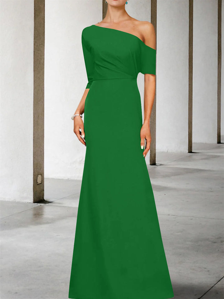 A-Line/Princess One-Shoulder 3/4 Length Sleeves Floor-Length Mother of the Bride Dresses