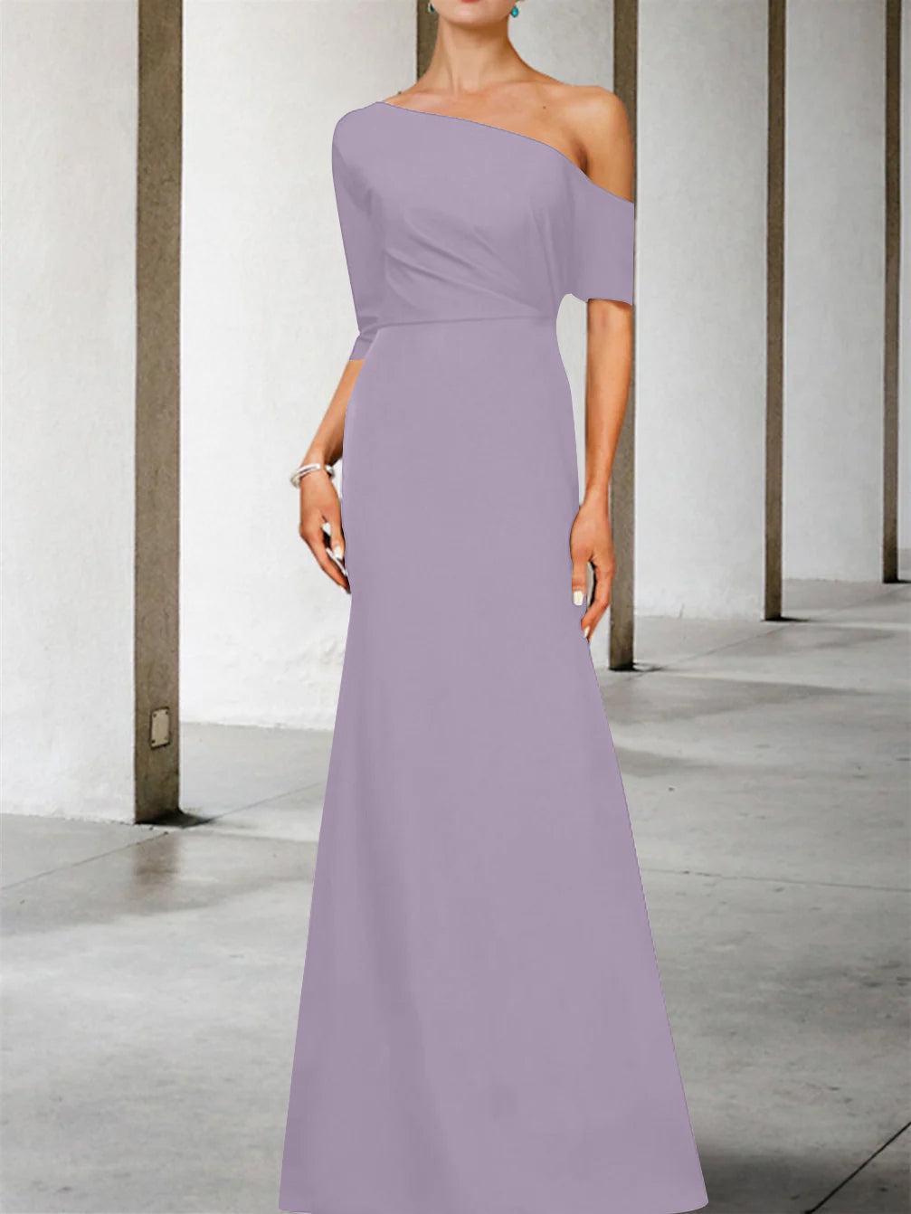 A-Line/Princess One-Shoulder 3/4 Length Sleeves Floor-Length Mother of the Bride Dresses