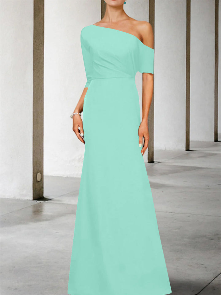 A-Line/Princess One-Shoulder 3/4 Length Sleeves Floor-Length Mother of the Bride Dresses