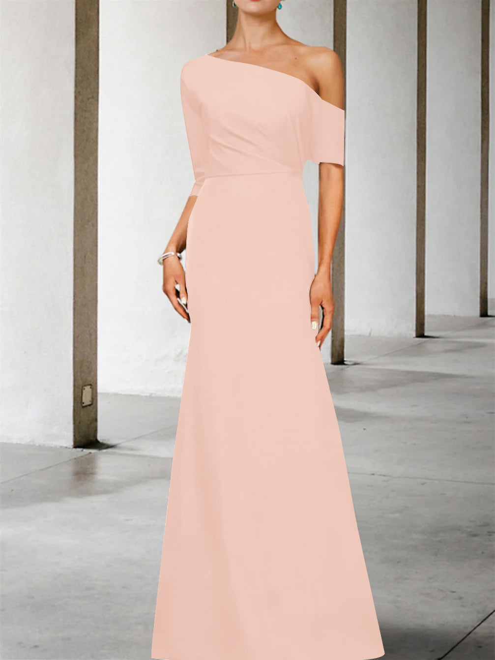 A-Line/Princess One-Shoulder 3/4 Length Sleeves Floor-Length Mother of the Bride Dresses