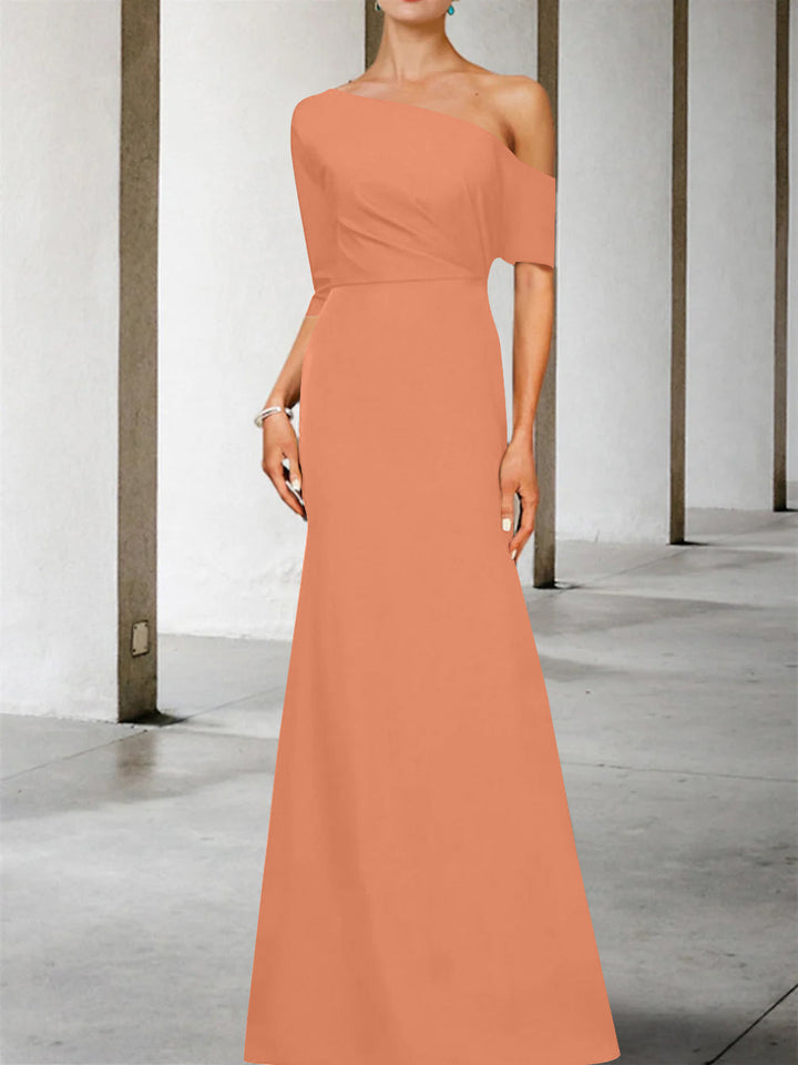 A-Line/Princess One-Shoulder 3/4 Length Sleeves Floor-Length Mother of the Bride Dresses