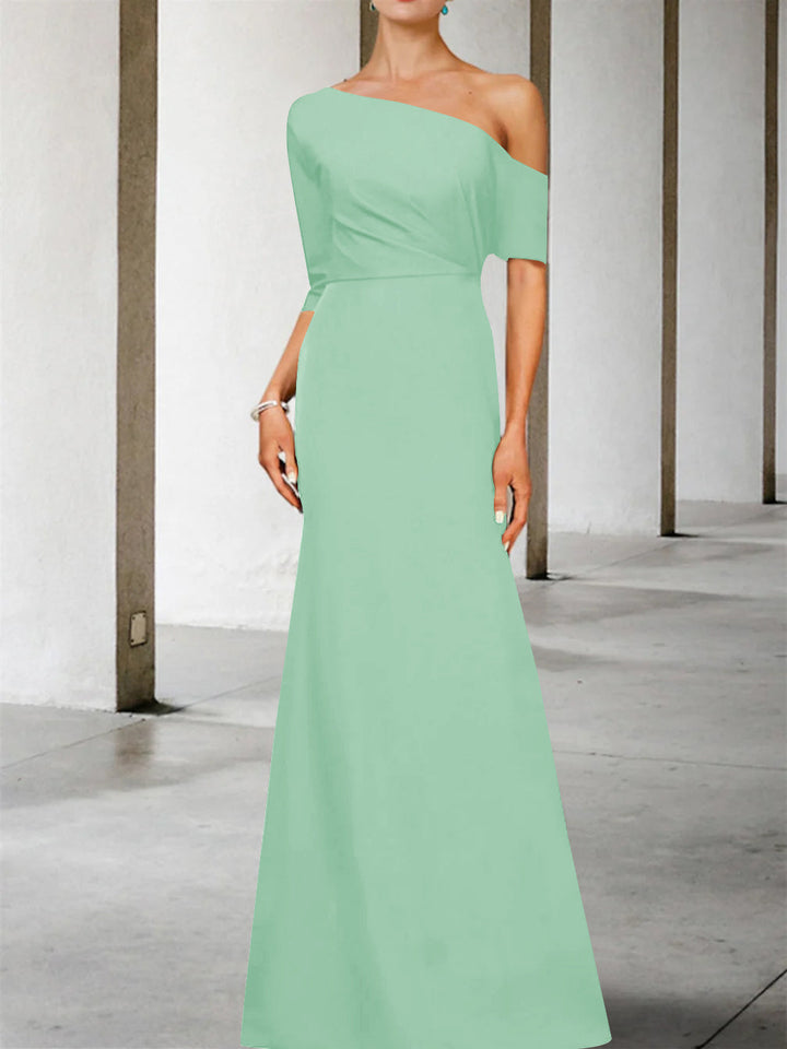 A-Line/Princess One-Shoulder 3/4 Length Sleeves Floor-Length Mother of the Bride Dresses