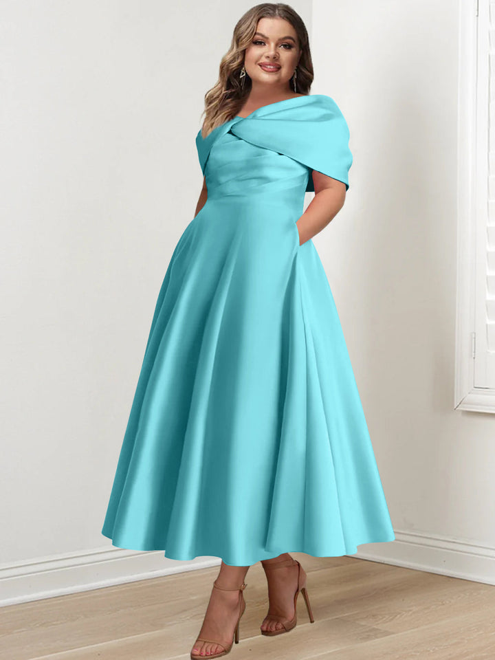 A-Line/Princess Off-The-Shoulder Sleeveless Ankle-Length Plus Size Mother Of The Bride Dresses With Ruffles & Bowknot