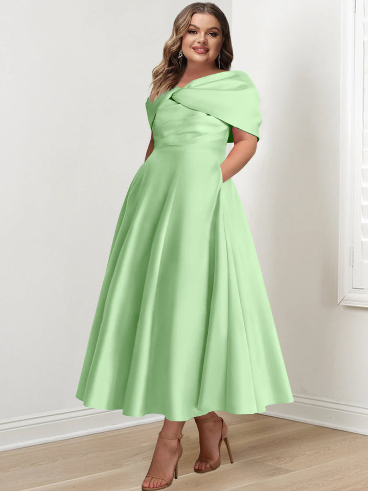 A-Line/Princess Off-The-Shoulder Sleeveless Ankle-Length Plus Size Mother Of The Bride Dresses With Ruffles & Bowknot