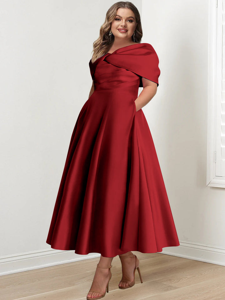 A-Line/Princess Off-The-Shoulder Sleeveless Ankle-Length Plus Size Mother Of The Bride Dresses With Ruffles & Bowknot