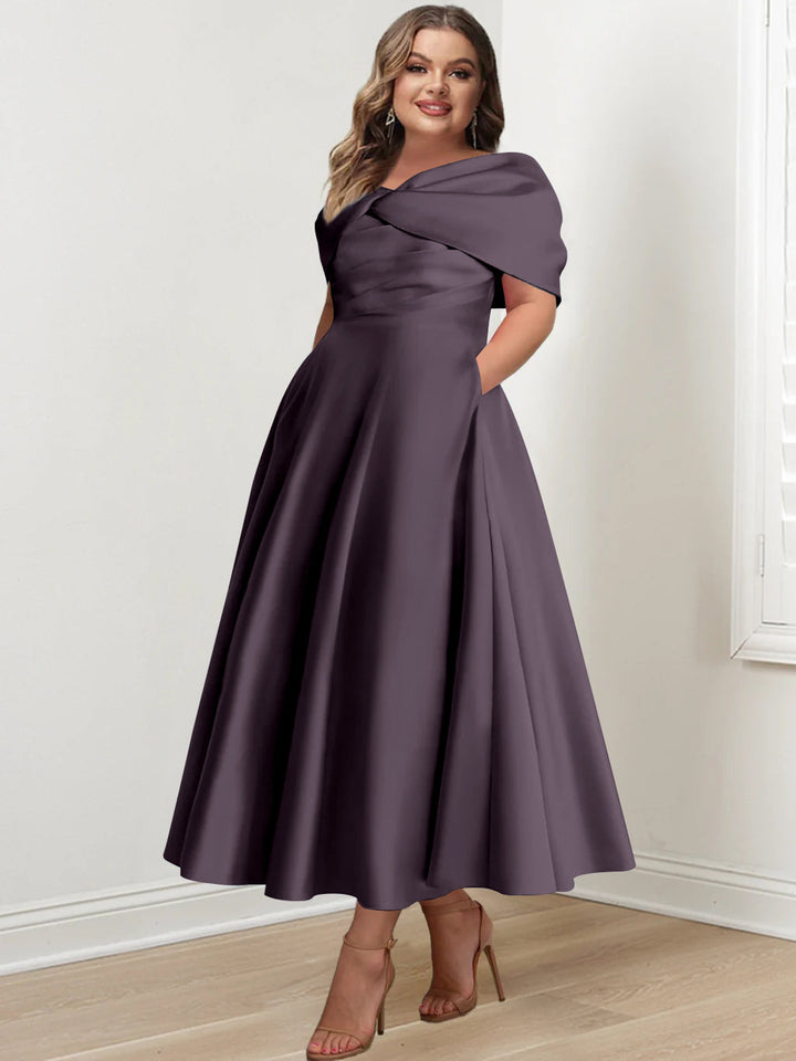 A-Line/Princess Off-The-Shoulder Sleeveless Ankle-Length Plus Size Mother Of The Bride Dresses With Ruffles & Bowknot