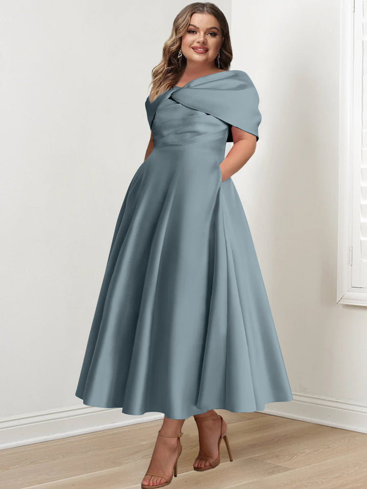 A-Line/Princess Off-The-Shoulder Sleeveless Ankle-Length Plus Size Mother Of The Bride Dresses With Ruffles & Bowknot