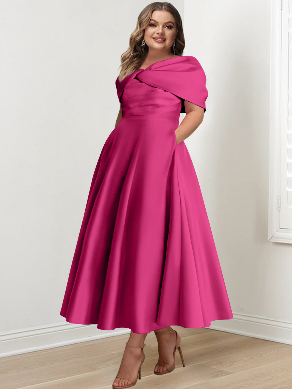 A-Line/Princess Off-The-Shoulder Sleeveless Ankle-Length Plus Size Mother Of The Bride Dresses With Ruffles & Bowknot