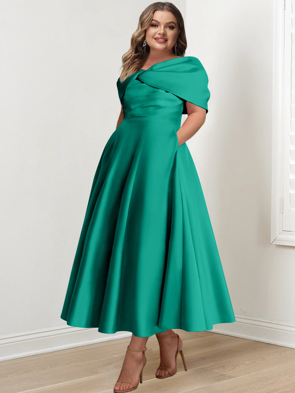 A-Line/Princess Off-The-Shoulder Sleeveless Ankle-Length Plus Size Mother Of The Bride Dresses With Ruffles & Bowknot