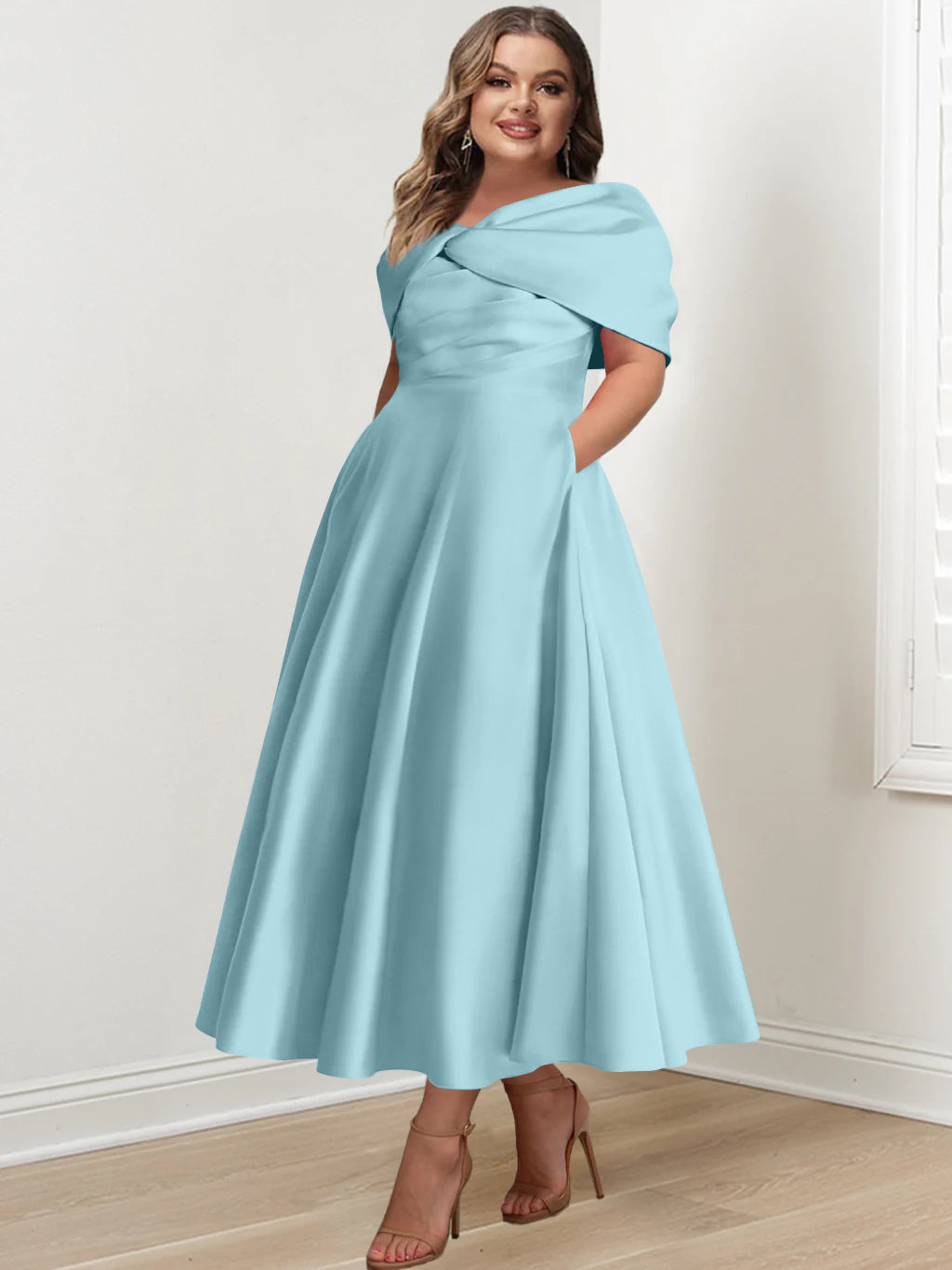 A-Line/Princess Off-The-Shoulder Sleeveless Ankle-Length Plus Size Mother Of The Bride Dresses With Ruffles & Bowknot