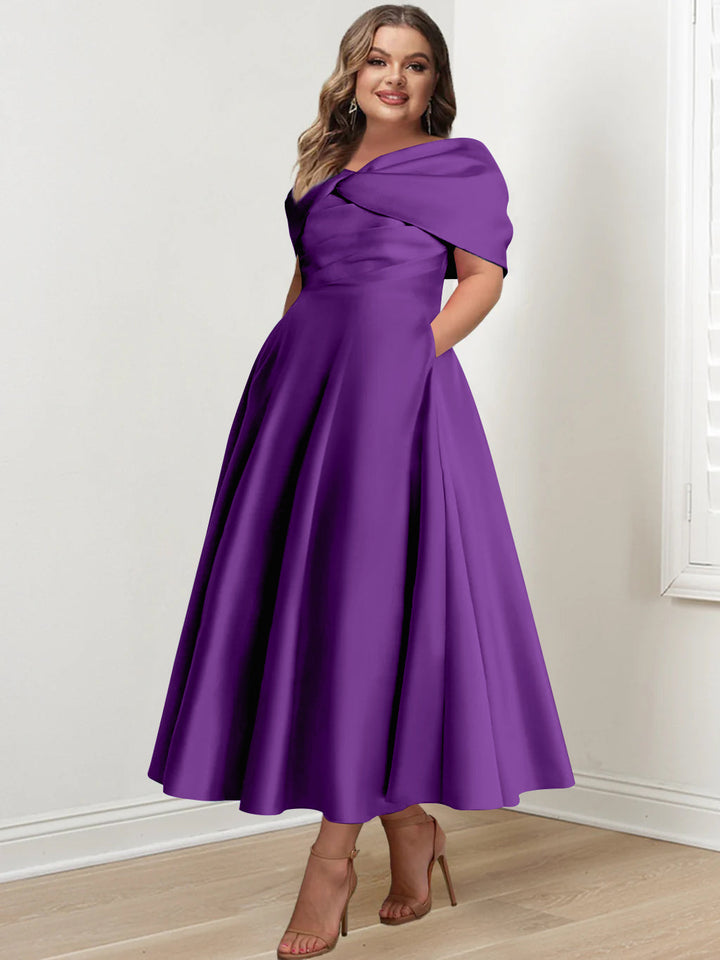 A-Line/Princess Off-The-Shoulder Sleeveless Ankle-Length Plus Size Mother Of The Bride Dresses With Ruffles & Bowknot