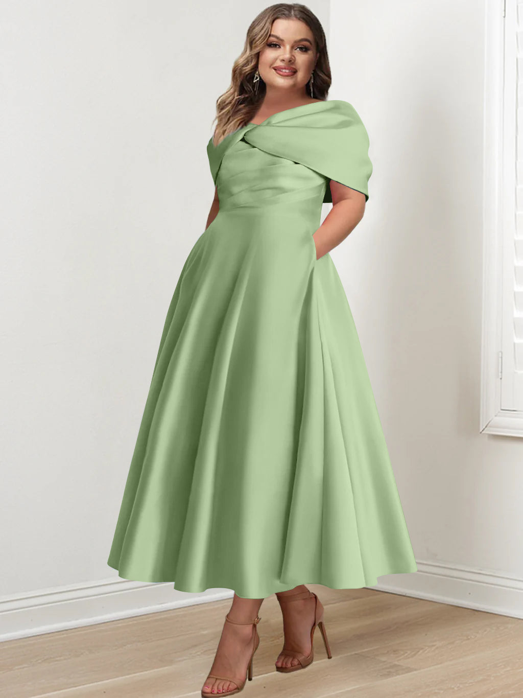 A-Line/Princess Off-The-Shoulder Sleeveless Ankle-Length Plus Size Mother Of The Bride Dresses With Ruffles & Bowknot