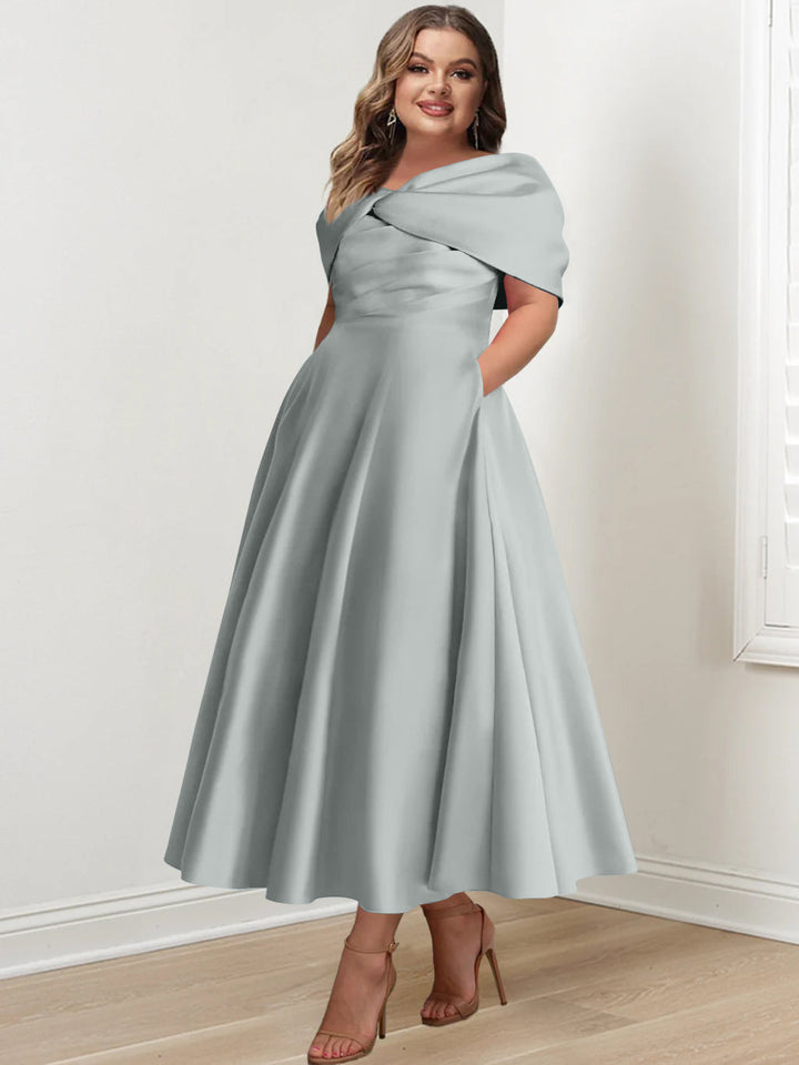 A-Line/Princess Off-The-Shoulder Sleeveless Ankle-Length Plus Size Mother Of The Bride Dresses With Ruffles & Bowknot