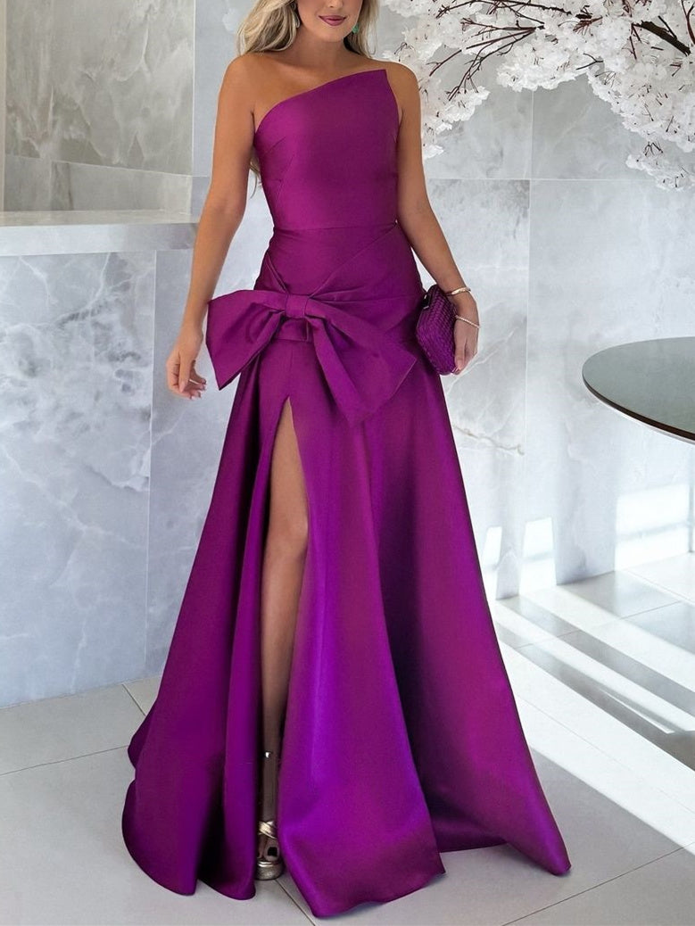 A-Line/Princess One-Shoulder Evening Dresses Sleeveless Floor-Length With Split Side