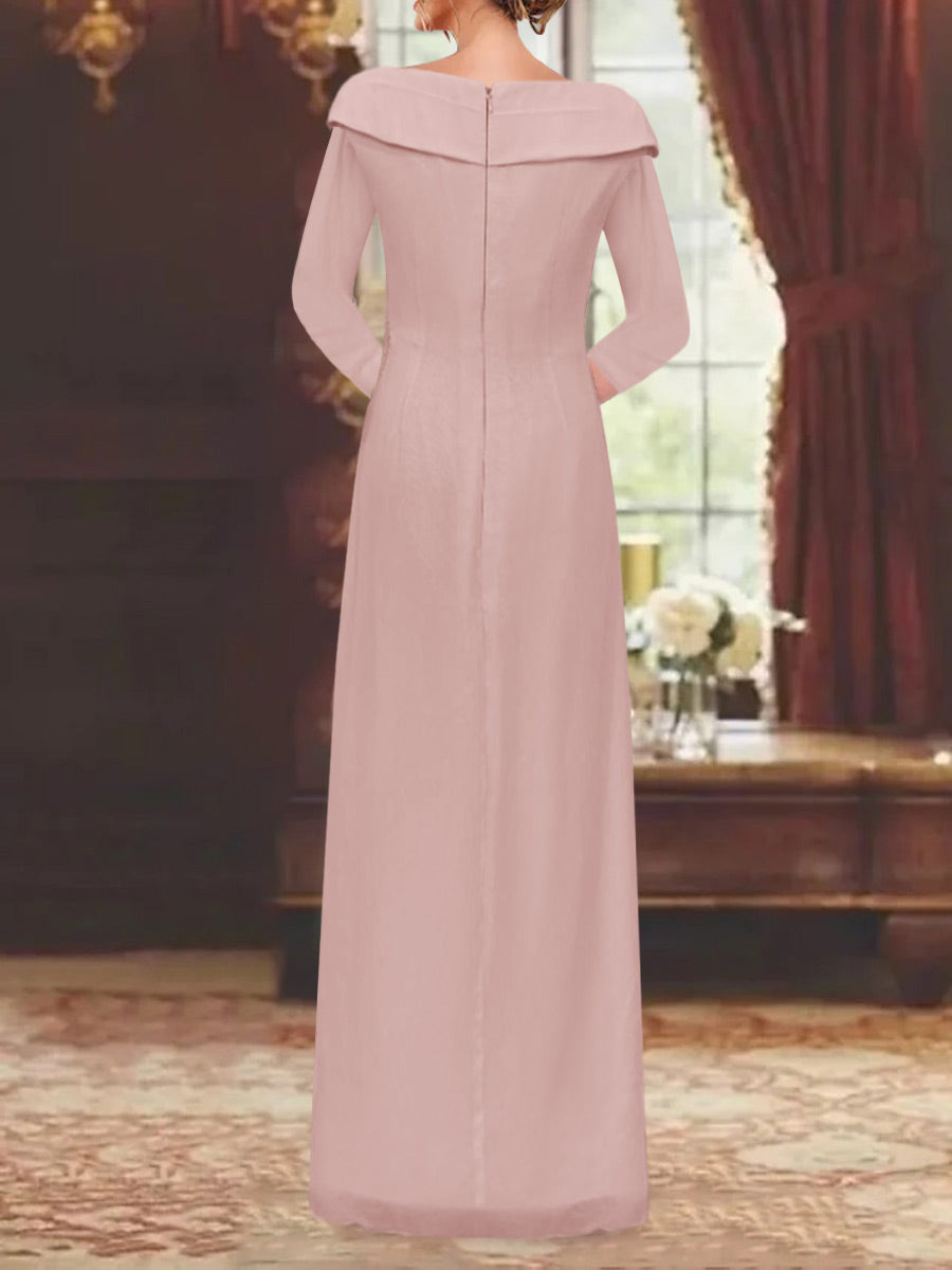 Sheath/Column V-Neck 3/4 Length Sleeve Floor-Length Mother of the Bride Dresses with Sequins Beading