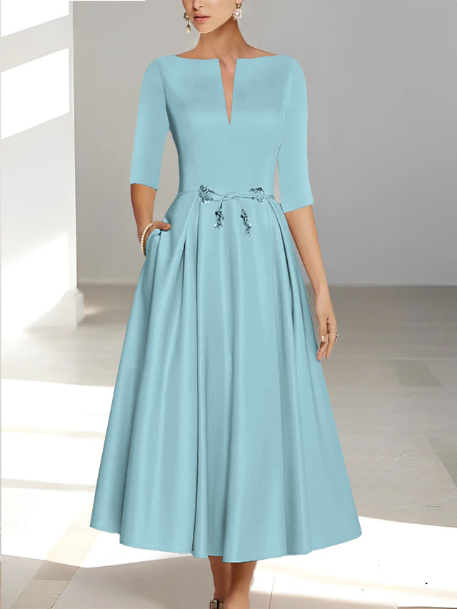 A-Line/Princess Half Sleeves Ankle Length Mother Of The Bride Dresses  & Groom With Pockets