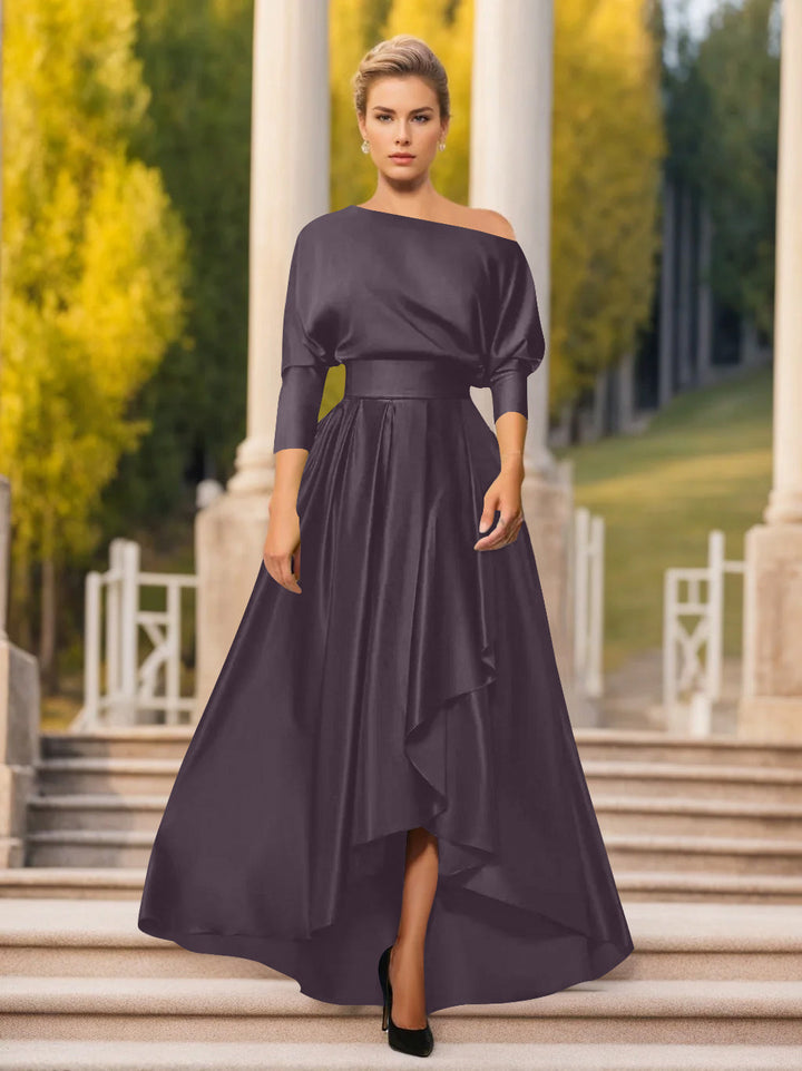 A-Line/Princess One-Shoulder 3/4 Sleeves Asymmetrical Mother of the Bride  & Groom Dresses