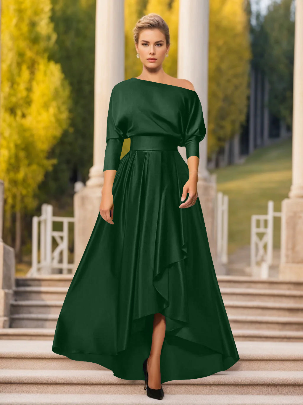 A-Line/Princess One-Shoulder 3/4 Sleeves Asymmetrical Mother of the Bride  & Groom Dresses
