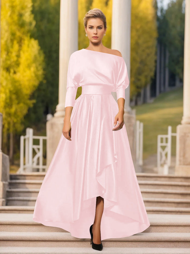 A-Line/Princess One-Shoulder 3/4 Sleeves Asymmetrical Mother of the Bride  & Groom Dresses