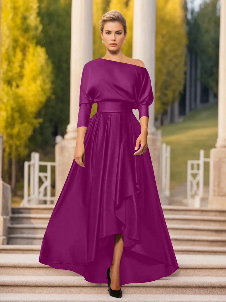 A-Line/Princess One-Shoulder 3/4 Sleeves Asymmetrical Mother of the Bride  & Groom Dresses