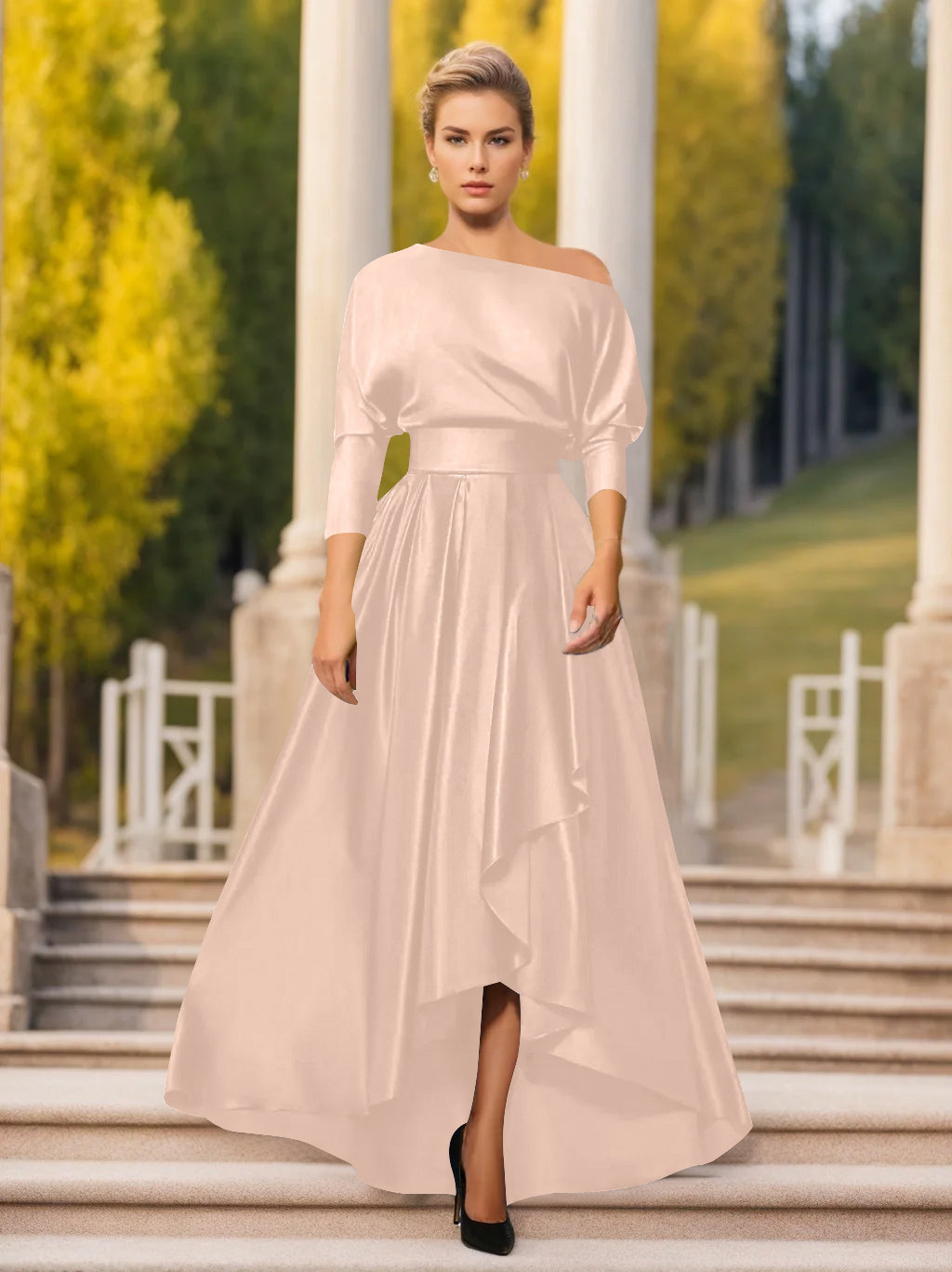 A-Line/Princess One-Shoulder 3/4 Sleeves Asymmetrical Mother of the Bride  & Groom Dresses