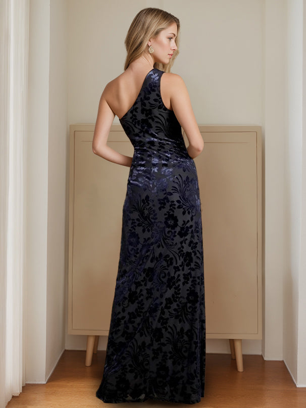 A-Line/Princess One-Shoulder Sleeveless Floor-Length Velvet Bridesmaid Dresses with Split Side
