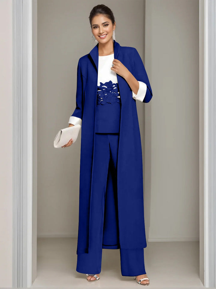 3 Pieces Square-Neck Ankle Length Mother of the Bride Pantsuits with Jacket & Appliques Lace