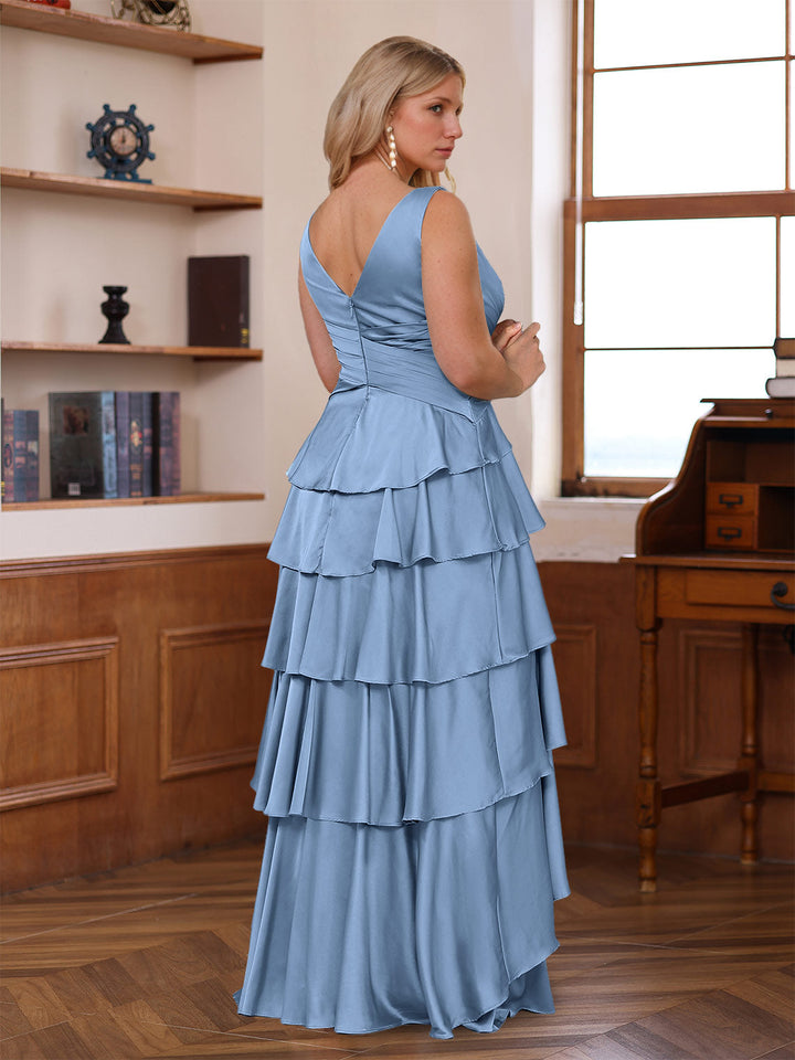 A-Line/Princess V-Neck Sleeveless Floor-Length Mother of the Bride Dresses With Ruffles & Wrap