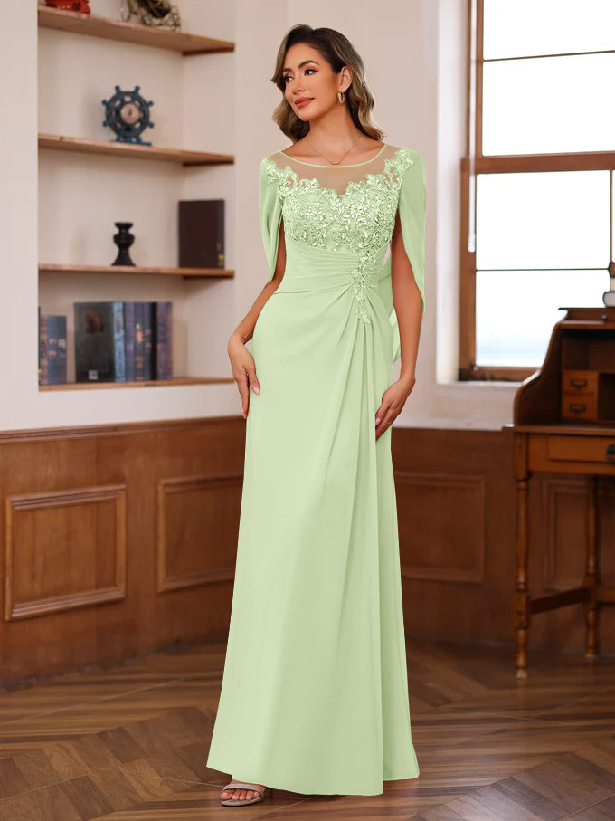 A-Line/Princess Scoop Floor-Length Mother of the Bride Outfits with Pleated & Sequins