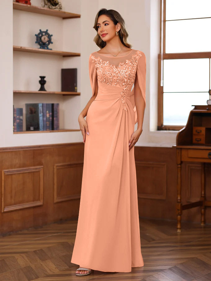 A-Line/Princess Scoop Floor-Length Mother of the Bride Outfits with Pleated & Sequins