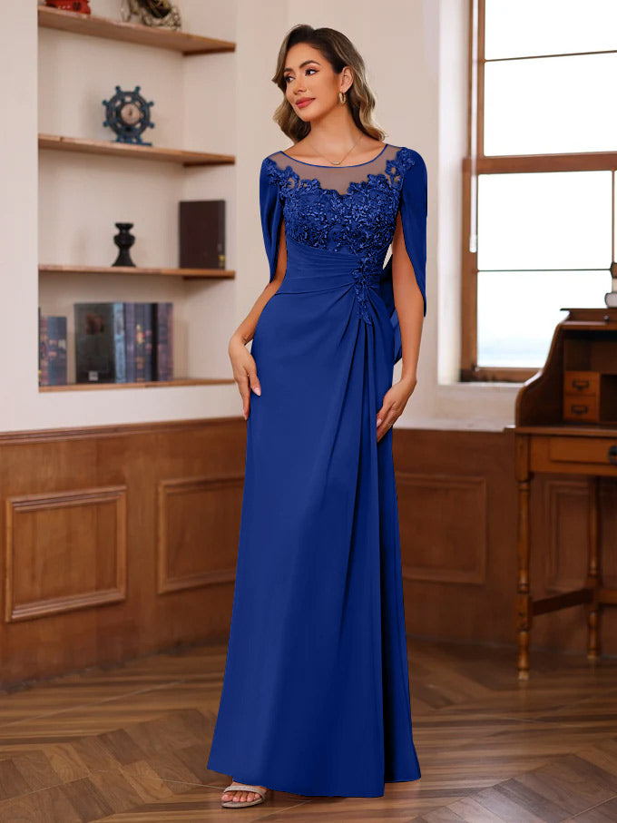 A-Line/Princess Scoop Floor-Length Mother of the Bride Outfits with Pleated & Sequins