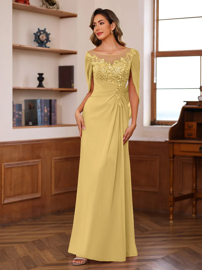 A-Line/Princess Scoop Floor-Length Mother of the Bride Outfits with Pleated & Sequins